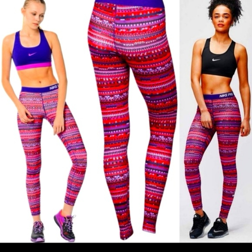 Nike Pro Red and Purple Hyperwarm Lined Leggings